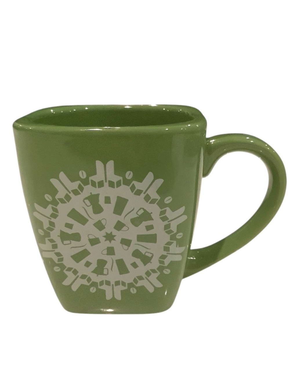 Starbucks 2004 Green Square Snowflake Retro Coffee Pot Mug